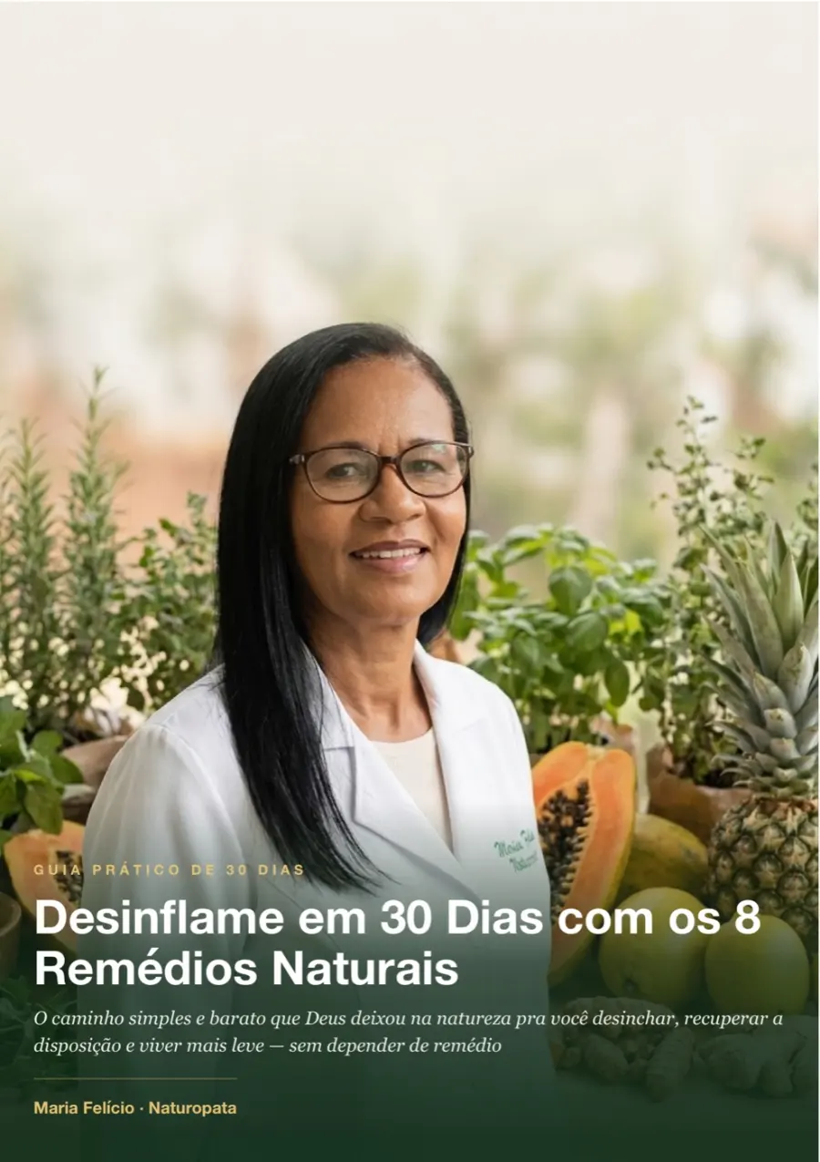 Capa do guia Desinflame em 30 Dias com os 8 Remédios Naturais, de Maria Felício
